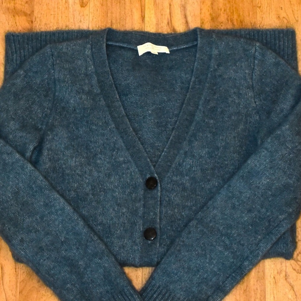 Sezane Mohair Long Cardigan Sweater Womens Medium Green Longline V-Neck Wool